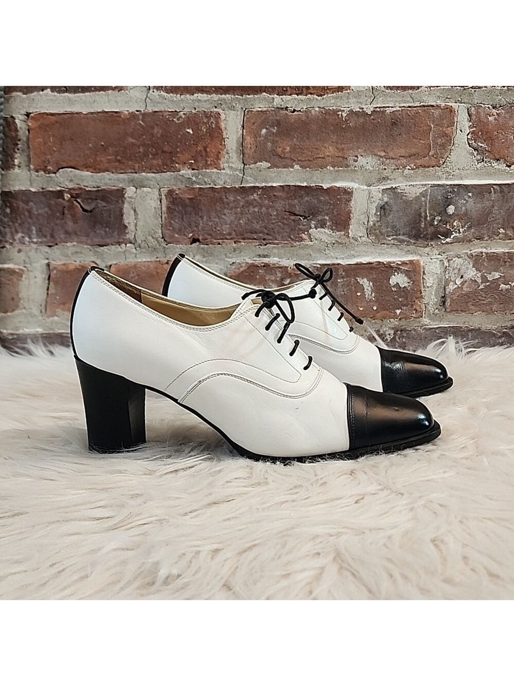 Vintage Warren Edwards Chunky Heel Leather Oxfords, Size 7.5